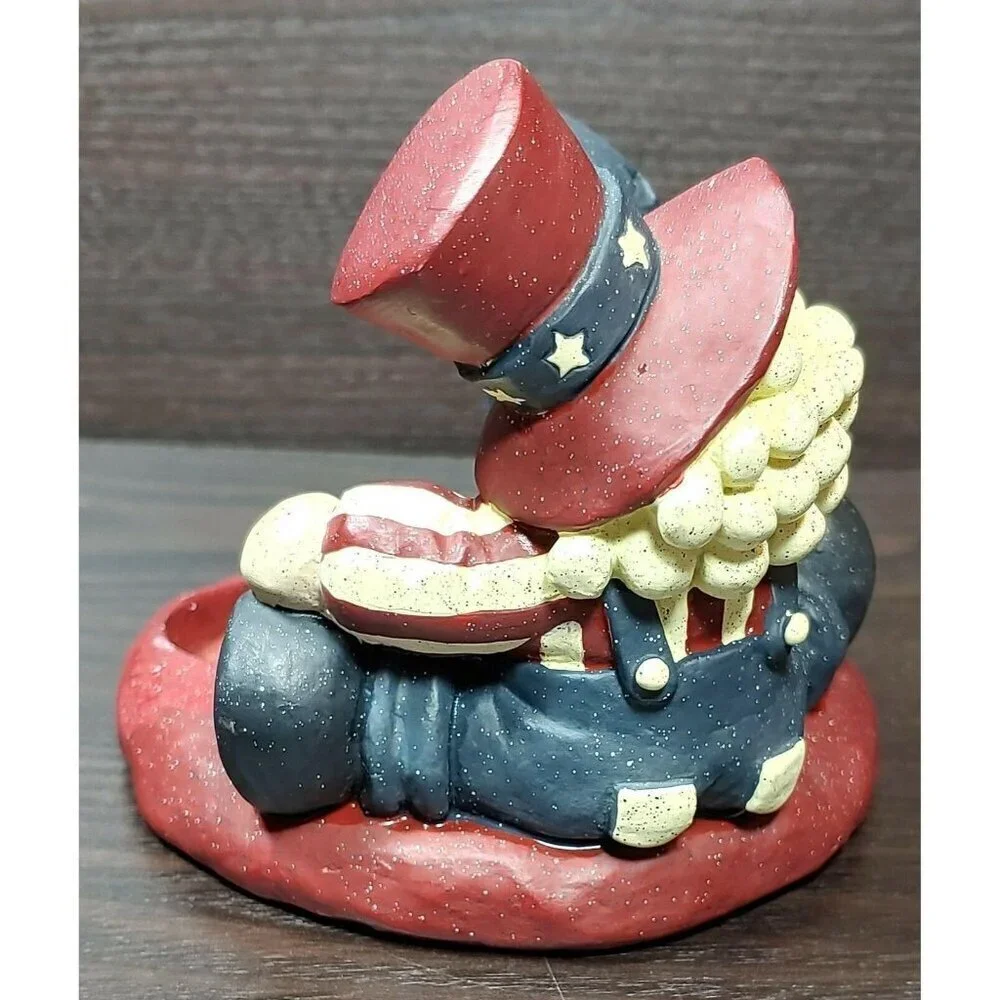 Patriotic Uncle Sam Santa Tealight Candle Holder With Star Cutouts Red Blue VRG